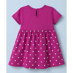 Babyhug Interlock Knit Half Sleeves Frock with Polka Dot Print & Bloomer - Dark Pink