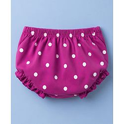 Babyhug Interlock Knit Half Sleeves Frock with Polka Dot Print & Bloomer - Dark Pink