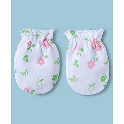 Babyhug 100% Cotton Interlock Knit Cap Mittens & Booties With Floral Print Multicolor - Diameter 15.5 cm