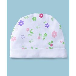 Babyhug 100% Cotton Interlock Knit Cap Mittens & Booties With Floral Print Multicolor - Diameter 15.5 cm