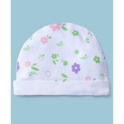 Babyhug 100% Cotton Interlock Knit Cap Mittens & Booties With Floral Print Multicolor - Diameter 15.5 cm