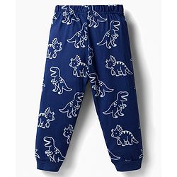 Babyhug Cotton Knit Full Sleeves Dino Printed Co-Ords T-Shirt & Pyjama Night Suit - Navy Blue