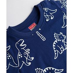 Babyhug Cotton Knit Full Sleeves Dino Printed Co-Ords T-Shirt & Pyjama Night Suit - Navy Blue