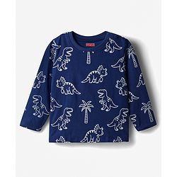 Babyhug Cotton Knit Full Sleeves Dino Printed Co-Ords T-Shirt & Pyjama Night Suit - Navy Blue