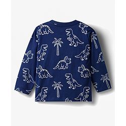 Babyhug Cotton Knit Full Sleeves Dino Printed Co-Ords T-Shirt & Pyjama Night Suit - Navy Blue
