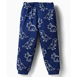 Babyhug Cotton Knit Full Sleeves Dino Printed Co-Ords T-Shirt & Pyjama Night Suit - Navy Blue