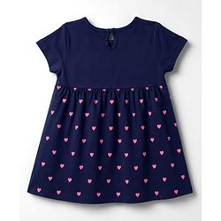 Babyhug Interlock Knit Half Sleeves Hearts Printed Frock With Bloomer - Navy Blue