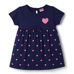 Babyhug Interlock Knit Half Sleeves Hearts Printed Frock With Bloomer - Navy Blue