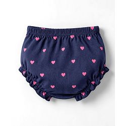 Babyhug Interlock Knit Half Sleeves Hearts Printed Frock With Bloomer - Navy Blue