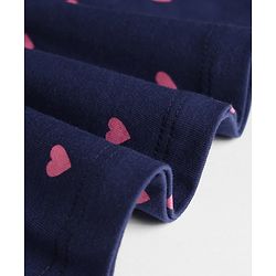 Babyhug Interlock Knit Half Sleeves Hearts Printed Frock With Bloomer - Navy Blue