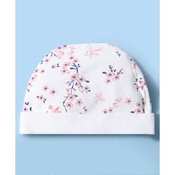 Babyhug 100% Cotton Interlock Knit Floral Print Cap Mittens and Booties - Whte