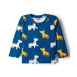Babyhug 100% Cotton Knit Full Sleeves T-Shirt & Pyjama Co-ord Night Suit with Tiger & Zebra Print - Teal Blue