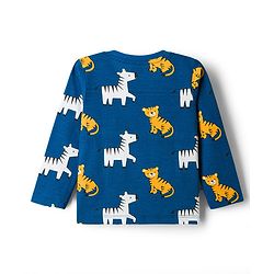 Babyhug 100% Cotton Knit Full Sleeves T-Shirt & Pyjama Co-ord Night Suit with Tiger & Zebra Print - Teal Blue