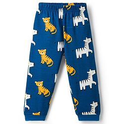 Babyhug 100% Cotton Knit Full Sleeves T-Shirt & Pyjama Co-ord Night Suit with Tiger & Zebra Print - Teal Blue