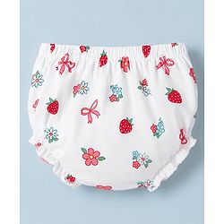 Babyhug 100% Cotton Knit Half Sleeves Floral Printed Frock With Bloomer - White