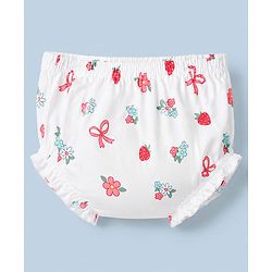 Babyhug 100% Cotton Knit Half Sleeves Floral Printed Frock With Bloomer - White