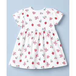 Babyhug 100% Cotton Knit Half Sleeves Floral Printed Frock With Bloomer - White