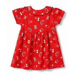 Babyhug 100% Cotton Single Jersey Knit Half Sleeves Peter Pan Collared Floral Printed Frock with Bloomer - Red