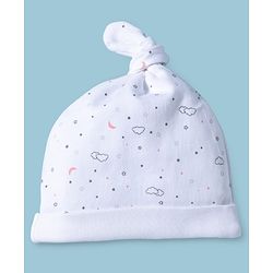 Babyhug 100% Cotton Interlock Knit Printed Baby Caps Pack of 2 Multicolor - Diameter 11.5 cm