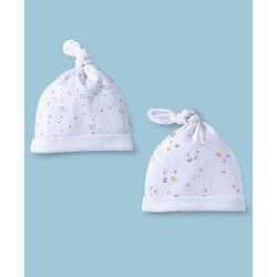 Babyhug 100% Cotton Interlock Knit Printed Baby Caps Pack of 2 Multicolor - Diameter 11.5 cm