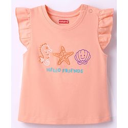 Babyhug Cotton Knit Sleeveless Top & Shorts Night-Suit With Sea Life Print - Dark Peach