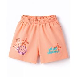 Babyhug Cotton Knit Sleeveless Top & Shorts Night-Suit With Sea Life Print - Dark Peach