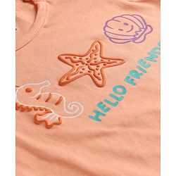 Babyhug Cotton Knit Sleeveless Top & Shorts Night-Suit With Sea Life Print - Dark Peach