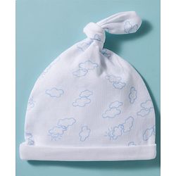 Babyhug 100% Cotton Interlock Knit Cap With Animal Print Pack of 2 White- Diameter 15 cm