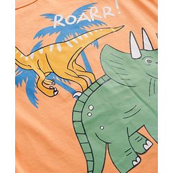 Babyhug Cotton Knit Sleeveless T-Shirt & Shorts Night Suit with Dino Print - Orange