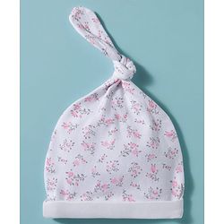 Babyhug 100% Cotton Interlock Knit Baby Caps With Floral Print Pack of 2 White- Diameter 17 cm
