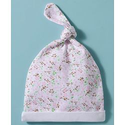 Babyhug 100% Cotton Interlock Knit Baby Caps With Floral Print Pack of 2 White- Diameter 17 cm