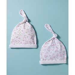 Babyhug 100% Cotton Interlock Knit Baby Caps With Floral Print Pack of 2 White- Diameter 17 cm