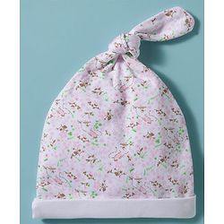 Babyhug 100% Cotton Interlock Knit Baby Caps With Floral Print Pack of 2 White- Diameter 17 cm
