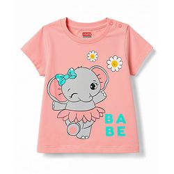 Babyhug Cotton Knit Half Sleeves Elephant & Floral Printed  T-Shirt & Shorts Night Suit - Pink