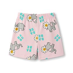 Babyhug Cotton Knit Half Sleeves Elephant & Floral Printed  T-Shirt & Shorts Night Suit - Pink
