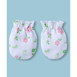 Babyhug 100% Cotton Interlock Knit Mittens & Booties With Floral Print - Multicolor
