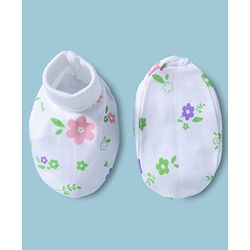 Babyhug 100% Cotton Interlock Knit Mittens & Booties With Floral Print - Multicolor