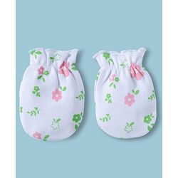 Babyhug 100% Cotton Interlock Knit Mittens & Booties With Floral Print - Multicolor