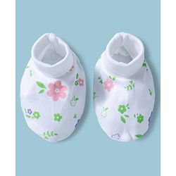 Babyhug 100% Cotton Interlock Knit Mittens & Booties With Floral Print - Multicolor