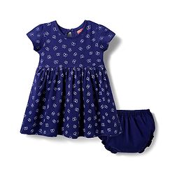 Babyhug Single Jersey Knit Half Sleeves Frock With Butterfly Print & Bloomer - Navy Blue