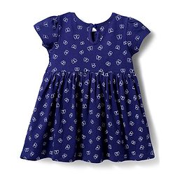 Babyhug Single Jersey Knit Half Sleeves Frock With Butterfly Print & Bloomer - Navy Blue
