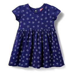 Babyhug Single Jersey Knit Half Sleeves Frock With Butterfly Print & Bloomer - Navy Blue