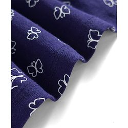 Babyhug Single Jersey Knit Half Sleeves Frock With Butterfly Print & Bloomer - Navy Blue