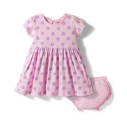 Babyhug Single Jersey Knit Half Sleeves Floral Printed Frock With Bloomer - Pink