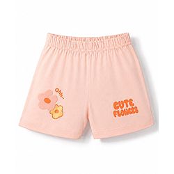 Babyhug Half Sleeves T-Shirt & Shorts Night Suit With Floral Print - Peach