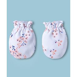 Babyhug 100% Cotton Interlock Knit Mittens & Booties With Floral Print - Multicolor