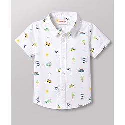 Babyhug 100% Cotton Woven Half Sleeve Regular Collar Beach Theme Shirt White 12-18 Months