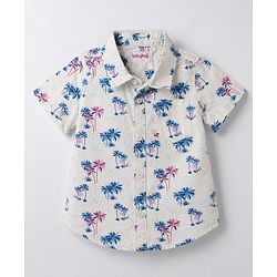 Babyhug Cotton Woven Shirt Half Sleeve Regular Collar Printed White 9-12 Months