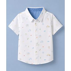 Babyhug 100% Cotton Woven Half Sleeves Shirt with Boat & Car Print -White