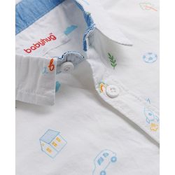 Babyhug 100% Cotton Woven Half Sleeves Shirt with Boat & Car Print -White